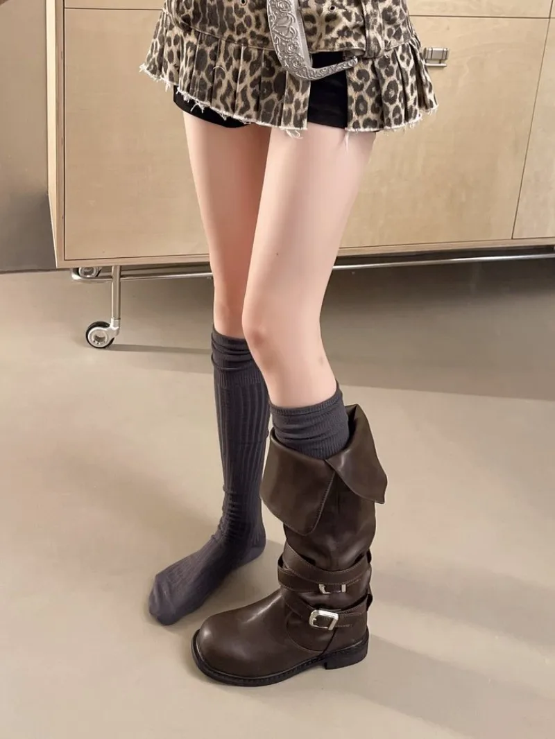 Women Round Toe Fold Over Knee - огляд і ціна Knee High Boots Women